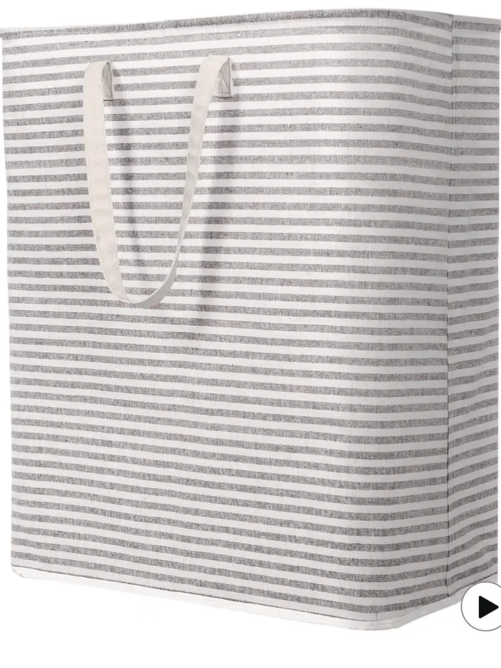 Striped Gray Fabric Laundry Hamper with Handles